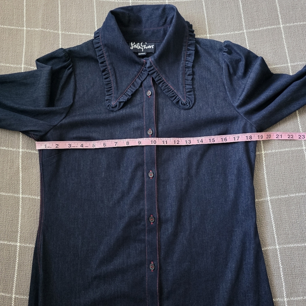 Lesley Evers Indigo Denim Dress Statement Collar - Picture 3 of 7